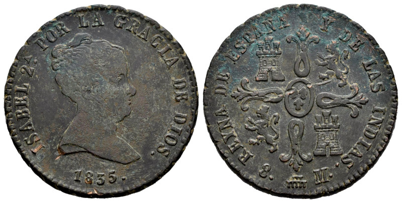 Isabel II (1833-1868). 8 maravedís. 1835. Segovia. (Cal-121). Ae. 11,09 g. Valor...
