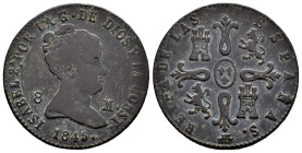 Isabel II (1833-1868). 8 maravedís. 1845. Segovia. (Cal-132). Ae. 9,79 g. MBC-/MBC. Est...25,00.