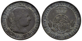 Isabel II (1833-1868). 2 1/2 céntimos de escudo. 1868. Segovia. (Cal-241). Ae. 6,37 g. MBC-. Est...15,00.