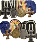 Ordensspangen
Spange mit 4 Auszeichnungen Preußen- Eisernes Kreuz 1914, 2. Klasse am Kämpferband. Verliehen 1914-1918. Silber, Eisen, geschwärzt. Deu...