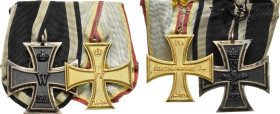 Ordensspangen
Spange mit 2 Auszeichnungen Preußen- Eisernes Kreuz 1914, 2. Klasse, am Kämpferband. Verliehen 1914-1918. Silber, Eisen, geschwärzt. Me...