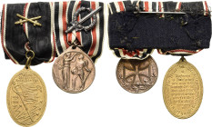 Ordensspangen
Spange mit 2 Auszeichnungen Deutsches Reich- Kyffhäuser-Kriegsdenkmünze 1914/1918 mit Schwertern auf Band. Verliehen 1922-1934. Bronze,...