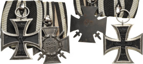 Ordensspangen
Spange mit 2 Auszeichnungen Preußen- Eisernes Kreuz 1914, 2. Klasse am Kämpferband. Verliehen 1914-1918. Silber, Eisen, geschwärzt. Deu...