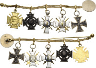 Miniaturen, Miniaturketten und Miniaturspangen
Miniaturkette mit 5 Auszeichnungen Preußen- Eisernes Kreuz 1914, 2. Klasse. Verliehen 1914-1920. Buntm...