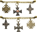 Miniaturen, Miniaturketten und Miniaturspangen
Miniaturkette mit 3 Auszeichnungen Sachsen- Kriegsverdienstkreuz 1915. Verliehen 1915-1918. Bronze. Pr...