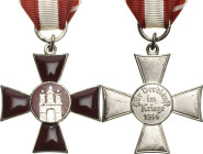 Orden deutscher Länder Hamburg
Hanseatenkreuz Verliehen 1915-1918. Emailliert, Weißmetall, versilbert, 40 x 40 mm, 19,48 g Nimmergut 843 OEK 688 Vorz...