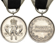 Orden deutscher Länder Preußen
Kriegsverdienstmedaille Verliehen 1873-1918. Silber. 25 mm, 18,72 g OEK 1894 Nimmergut 2504 Min. Randfehler, vorzüglic...