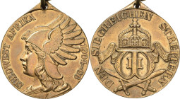 Orden des Deutschen Reiches
Südwestafrika-Denkmünze für Kämpfer Verliehen 1907. Bronze. Ohne Stempelschneider. 36 mm, 17,55 g. An Öse mit Ring OEK 31...