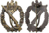 Orden des Dritten Reiches
Infanterie-Sturmabzeichen Verliehen 1940-1945. in Bronze. Hersteller "S.H.u.Co 41", Buntmetall, hell bronziert, 62,5 x 47, ...