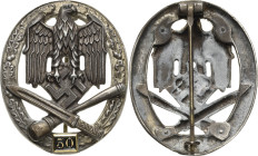 Orden des Dritten Reiches
Allgemeines Sturmabzeichen III. Stufe mit Einsatzzahl "50" Verliehen 1943-1945. Halbhohlprägung, an dünner Nadel, Feinzink,...