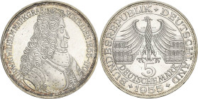 Gedenkmünzen
 5 DM 1955 G Markgraf von Baden Jaeger 390 Vorzüglich-Stempelglanz