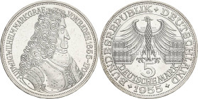 Gedenkmünzen
 5 DM 1955 G Markgraf von Baden Jaeger 390 Fast vorzüglich/fast Stempelglanz