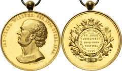 Belgien-Königreich
Leopold II. 1865-1909 Vergoldete Bronzemedaille 1896 (Le Maire) 50. Todestag von Jan Frans Willems. Kopf nach links / Zierkartusch...