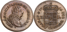 Belgien-Brabant
Philipp V. 1700-1712 2 Liards 1709. Vanhoudt 745.NA Attraktives Exemplar. Vorzüglich