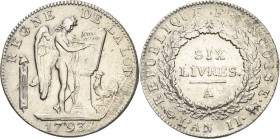 Frankreich
Convention 1792-1795 6 Livres 1793, A-Paris Gadoury 58 Davenport 1336 Sehr schön-vorzüglich