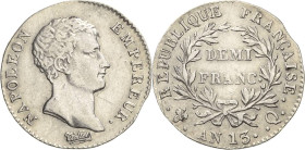 Frankreich
Napoleon I. 1804-1814, 1815 2 Francs 1804/1805 (=AN 13), Q-Perpignan Gadoury 395 Kl. Zainende, sehr schön-vorzüglich