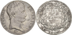 Frankreich
Napoleon I. 1804-1814, 1815 5 Francs 1806, Q-Perpignan Gadoury 581 Davenport 83 Selten. Sehr schön-