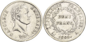 Frankreich
Napoleon I. 1804-1814, 1815 1/2 Franc 1808, A-Paris Gadoury 398 Sehr schön+