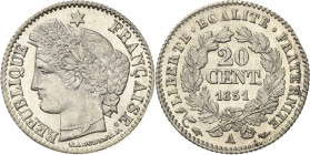 Frankreich
Zweite Republik 1848-1852 50 Centimes 1851, A-Paris Großes A Gadoury 411 Prachtexemplar. Stempelglanz