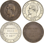 Frankreich
Napoleon III. 1852-1870 10 Centimes Module 1854. Börse von Lille 1854. Bronze versilbert und Bronze Gadoury - Mazard 1754, 1754 b 2 Stück....