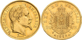 Frankreich
Napoleon III. 1852-1870 20 Francs 1862 A-Paris Gadoury 1062 Schlumberger 350 Friedberg 584 6.45 g. GOLD. Sehr schön-vorzüglich