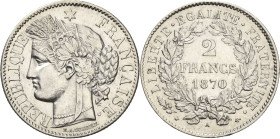 Frankreich
Dritte Republik 1870-1940 2 Francs 1870, A-Paris Kleines A Gadoury 530 Vorzüglich