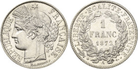 Frankreich
Dritte Republik 1870-1940 1 Franc 1872, A-Paris Großes A Gadoury 465 a Prachtexemplar. Fast Stempelglanz
