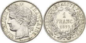 Frankreich
Dritte Republik 1870-1940 1 Franc 1872, A-Paris Kleines A Gadoury 465 a Prachtexemplar. Stempelglanz/fast Stempelglanz