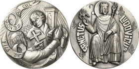 Frankreich
Vierte Republik 1946-1958 Versilberte Bronzemedaille o.J. Hl. Ludwig. Kinder des Hl. Ludwig / Hl. Ludwig. Mit Randpunze: BRONZE. 75 mm, 16...