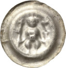 Böhmen
Premysl Ottokar I. 1192-1230 Brakteat Auf Bogen sitzender König hält Kreuzfahne und Lilien-Rautenstab, REX Cach 684 var. (rechts mit Doppellil...