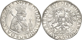 Habsburg
Ferdinand I. 1521-1564 Taler o.J. Hall Voglhuber 48/I Davenport 8025 M./T. 114 Sehr selten in dieser Erhaltung. Vorzüglich-prägefrisch