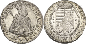 Habsburg
Erzherzog Ferdinand 1564-1595 Taler o.J. Hall Voglhuber 87/IV var. Davenport 8097 M./T. 276/279 Prachtexemplar. Fast prägefrisch