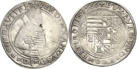 Habsburg
Erzherzog Ferdinand 1564-1595 Guldentaler (60 Kreuzer) 1566, Hall Voglhuber 90/II Davenport 51 M./T. 170 Avers kl. Schrötlingsfehler, fast s...