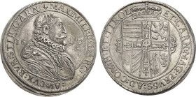 Habsburg
Erzherzog Maximilian 1612-1618 Taler 1617, Hall Voglhuber 122/XI Davenport 3323 M./T. 415 Attraktives Exemplar. Vorzüglich-prägefrisch