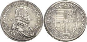 Habsburg
Erzherzog Maximilian 1612-1618 Taler 1618, Hall Voglhuber 122/XIII Davenport 3324 M./T. 416 Sehr schön