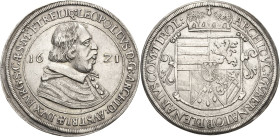 Habsburg
Erzherzog Leopold V. 1619-1632 Taler 1621, Hall Voglhuber 175/II Davenport 3330 M./T. 421 Av. Kl. Kratzer, fast vorzüglich