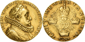 Habsburg
Ferdinand II. 1619-1637 Goldgussmedaille o.J. (früher Guss) (nach Pietro de Pomis) Auf seine Krönung zum Kaiser in Frankfurt. Brustbild nach...