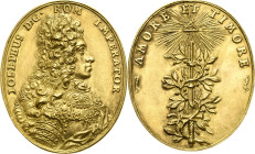 Habsburg
Josef I. 1705-1711 Ovale Goldgussmedaille zu 15 Dukaten o.J. (1705) (Johann Georg Seidlitz) Gnadenpfennig. Brustbild mit goldenem Vlies nach...