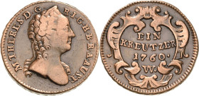 Habsburg
Maria Theresia 1740-1780 Kreuzer 1760, W-Wien Eypeltauer 163 Zaponiert, sehr schön+
