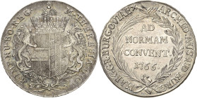 Habsburg
Maria Theresia 1740-1780 Taler 1766, Günzburg Kronenbügel nach links Voglhuber 272/II Davenport 1148 Eypeltauer 397 a Prachtvolles Exemplar....