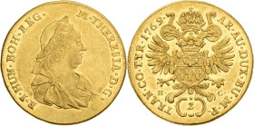 Habsburg
Maria Theresia 1740-1780 Doppeldukat 1769, HG-Karlsburg Für Siebenbürgen Eypeltauer 382 a Friedberg 541 GOLD. 6.95 g. Sehr schön/vorzüglich...