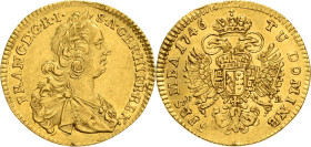 Habsburg
Franz I. 1745-1765 Dukat 1746, PR-Prag Eypeltauer 617 Herinek 57 Friedberg 428 Dietiker 1101 (R) GOLD. 3.48 g. Äußerst seltenes und attrakti...