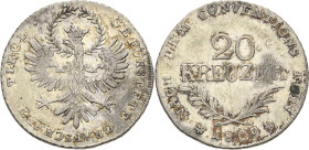 Kaiserreich Österreich
Franz I. 1804-1835 20 Kreuzer 1809, Hall Geprägt während des Tiroler Aufstandes unter Andreas Hofer Jaeger 169 M.-T. 1399 Fast...