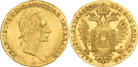 Kaiserreich Österreich
Franz I. 1804-1835 Dukat 1830, A-Wien Jaeger 199 Friedberg 467 Schlumberger 195 GOLD. 3.48 g. Attraktives Exemplar. Vorzüglich...