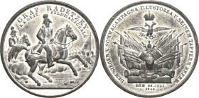 Kaiserreich Österreich
Franz Joseph I. 1848-1916 Zinnmedaille 1848 (Neuss) Radetzky in der Schlacht bei Sommacampagna und Custozza. Schlachtszene / D...