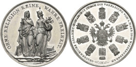 Kaiserreich Österreich
Franz Joseph I. 1848-1916 Zinnmedaille 1849 (Rabausch) Auf die Verfassung. Die Personifikationen von Religion und Freiheit neb...