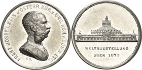 Kaiserreich Österreich
Franz Joseph I. 1848-1916 Zinnmedaille 1873 (A. Scharff) Auf die Wiener Weltausstellung. Brustbild nach rechts / Ansicht der R...