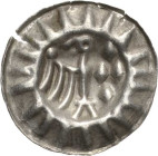 Brandenburg, Markgrafschaft
Friedrich II. 1440-1470 Hohlpfennig Stendal Halber Adler und 4 Steine, Strahlenrand. Die Federn der Adlerschwingen fallen...