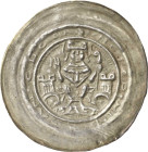 Erfurt - Münzstätte des Erzbistums Mainz
Christian von Buche 1165-1183 Brakteat. Thronender Hl. Martin mit mitra bicornis und segnender Rechten hält ...