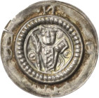 Fulda, Abtei
Heinrich V. 1288-1313 Brakteat Hüftbild des Abtes hält Palmwedel und Buch zwischen 2 Mühlsteinen, N E N E Gaettens 993 Berger 2303 Slg. ...